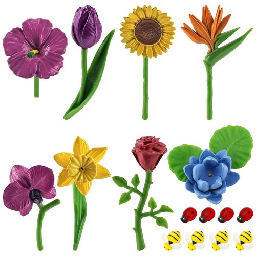 ONEST 16 Pieces Mini Flowers Figurines Set Cute Flowers Toys Flowers Decorations Mini Ladybird Be...