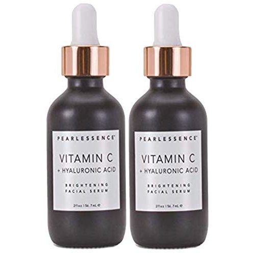 Pearlessence Brightening Facial Serum with Vitamin C & Hyaluronic Acid - Powerful Hydration to Help Plump & Brighten Skin | USA Made (2 oz, 2 Pack)