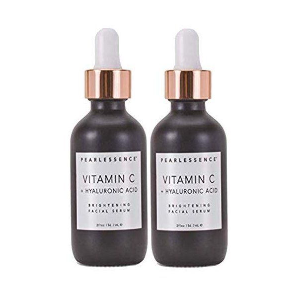 Pearlessence Brightening Facial Serum with Vitamin C & Hyaluronic Acid - Powerful Hydration to Help Plump & Brighten Skin | USA Made (2 oz, 2 Pack)