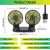 Car Cooling Fan,360° Adjustable Dual Head Cooling Air Fan Brushless Motor Low Noise Automobile Vehicle Fan Micro USB for Car/SUV/RV/Truck/Boat Use (without Coloured Light)