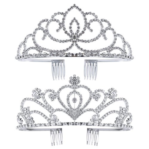 Jaciya 2 Pack Tiara Crown for Women Girls Princess Silver Crystal Tiara with Combs Rhinestone Headpieces tiara de la corona Birthday Wedding Party Hair Accessories