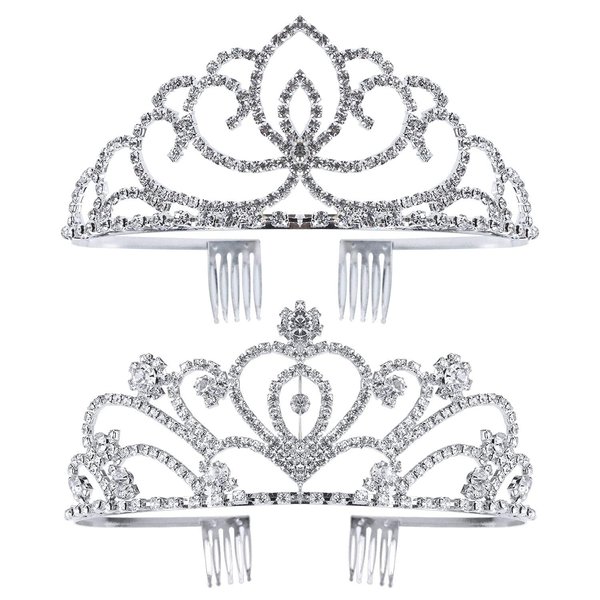 Jaciya 2 Pack Tiara Crown for Women Girls Princess Silver Crystal Tiara with Combs Rhinestone Headpieces tiara de la corona Birthday Wedding Party Hair Accessories