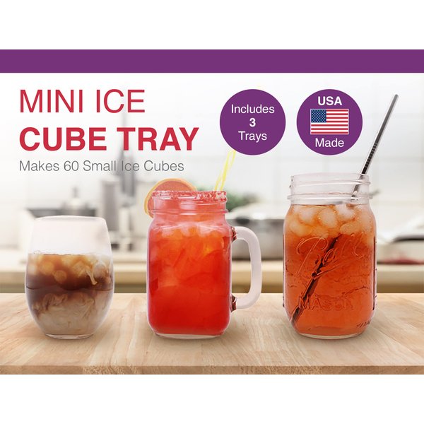 Arrow Small Ice Cube Trays for Freezer, Ice Coffee and Blenders, 3 Pack, 60 Mini Cubes Per Tray, 180 Total, Made in the USA, BPA Free Plastic, Ideal, Blue