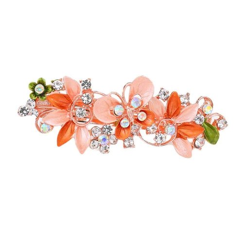 1Pc Orange Hairpin, Women Girl Rhinestone Inlaid Hairpin Flower Butterfly Hair Spring Clip Barret...
