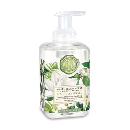 Michel Design Works Foaming Hand Soap 17.8oz, Magnolia Petals Scent and Design, Shea Butter and Aloe Vera Blend, Beautiful Square Container with Pump