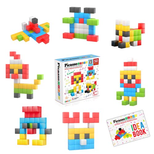 Picasso Cubes Kids Pixel 1” Magnetic Puzzle Cube Mix & Match w/Free Ideabook Sensory Toys STEAM Learning Building Block Magnets Construction Toy Set Stacking Magnet Creative Kit