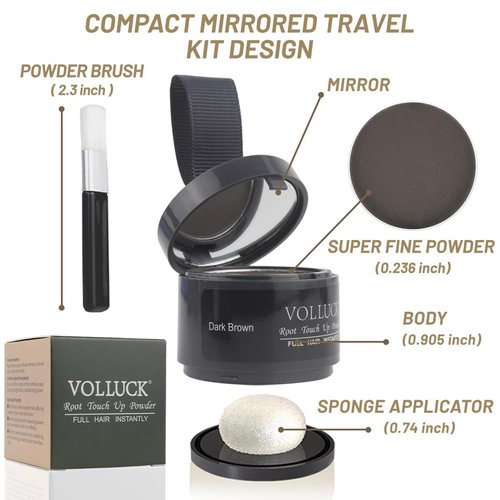 VOLLUCK Root Touch Up Hair Powder Root Cover Up Hairline Shadow Powder Stick, Root Touch Up for Thinning Hair for Women and Men, Bald Spots, Eyebrows, Beard Line, Dark-Brown
