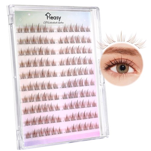 Heasy Manhua Lashes, Brown Natural Lash Extensions, 120pcs Brown Manhua Lash Clusters Clear Band Lash Clusters with Spiky Individual Lashes Manhua Lash Clusters DIY at Home
