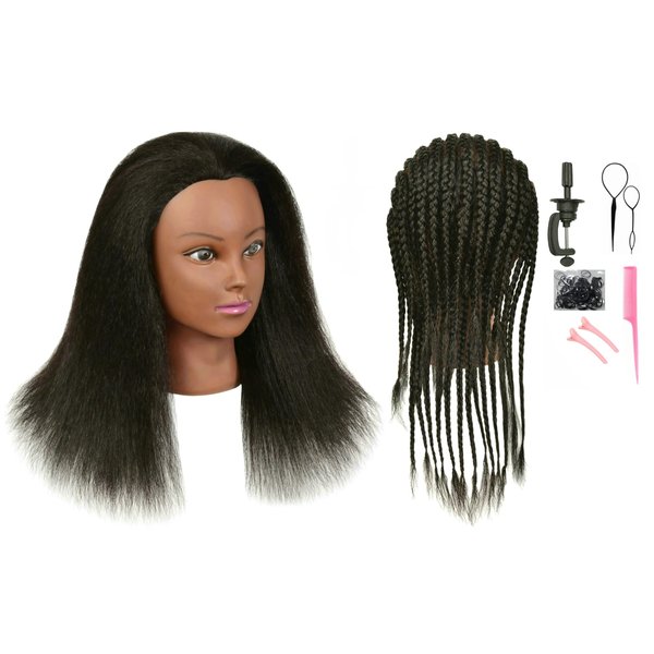 QACIEH Mannequin Head 100% Real Human Hair for Hairdresser Practice Styling Braiding Manikin Cosmetology Doll Training Head with Stand