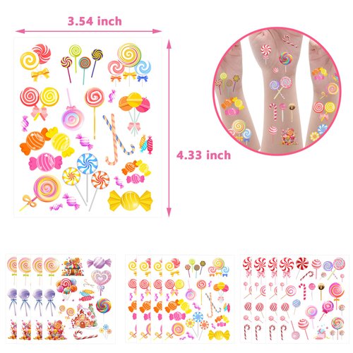 PIBIPAID 472 Pcs Cute Candyland Candy Land Tattoos Temporary Stickers,Sweet Candyland Birthday Baby Shower Party Favors Supplies Decorations Favors Goodie Bag Stuffers Prize(24 Sheets)