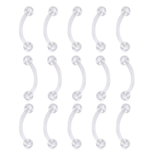 FECTAS 16G Clear Flexible Plastic Daith Rook Earrings Eyebrow Rings Curved Barbells Belly Piercing Retainers 15PCS