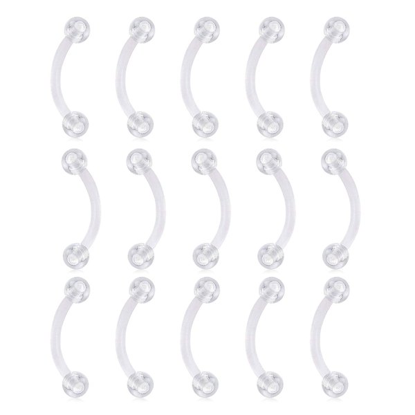 FECTAS 16G Clear Flexible Plastic Daith Rook Earrings Eyebrow Rings Curved Barbells Belly Piercing Retainers 15PCS