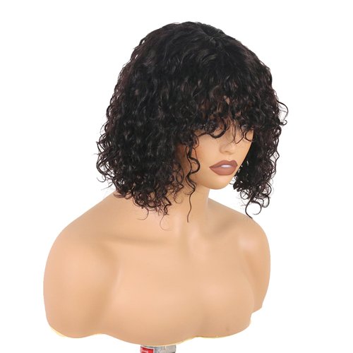 Short Curly Wig with Bangs Human Hair for Black Women 3x1 HD Lace Realistic Look Short Bob Wigs Wear and Go Glueless Wig Brazilian Virgin Human Hair Natural Color 10 inch