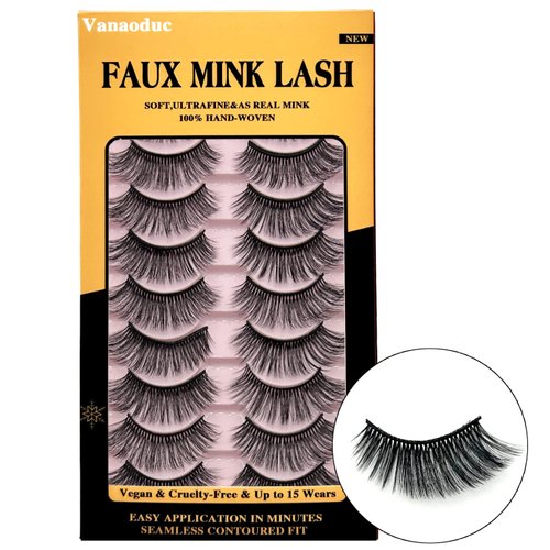 VANAODUC Eyelashes Wispy False Lashes,Cat Eye Lashes 5D Full Volume Faux Mink Lashes 10 Pairs Pack Lightweight Fake Eyelashes Comfortable, Reusable, Cruelty-Free