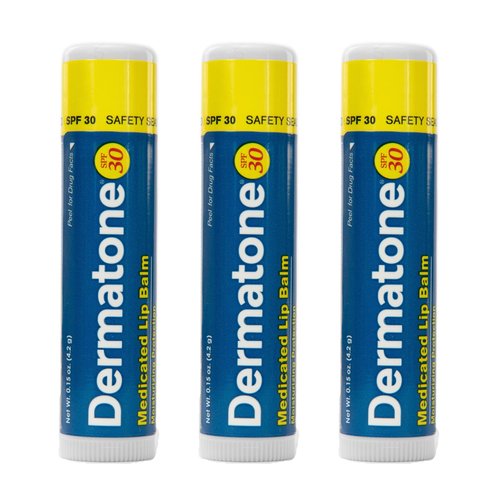 Dermatone Original Lip Balm Stocking Stuffer | Medicated & Moisturizing | Cocoa Butter, Aloe, Vitamin E | Soothe & Heal Chapped Lips | SPF30 | 3-Pack, 0.15oz sticks