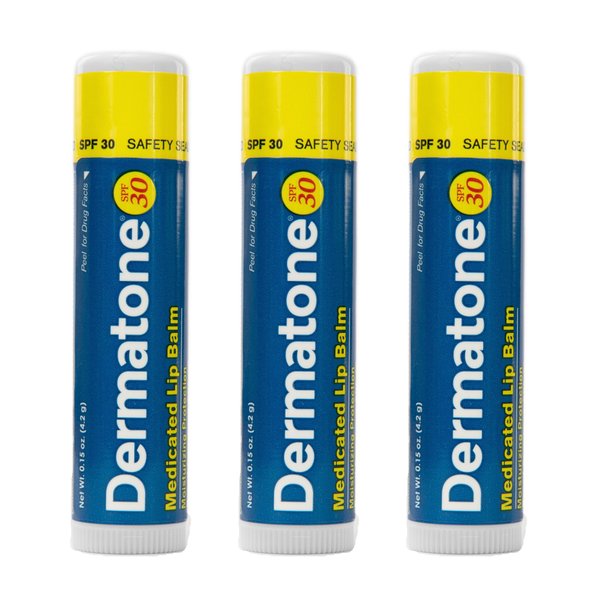 Dermatone Original Lip Balm Stocking Stuffer | Medicated & Moisturizing | Cocoa Butter, Aloe, Vitamin E | Soothe & Heal Chapped Lips | SPF30 | 3-Pack, 0.15oz sticks
