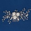 Missgrace Bride Flower Wedding Silver Hair Side Comb Pearl Hair Comb Rhinestone Crystal Headpiece Leaf Bridal Hair Accessories for Women