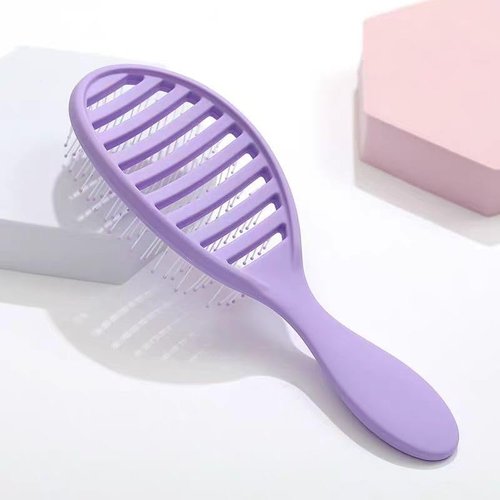 Ribbed Scalp Massage Comb for Women, Purple Hollow Detangling Hair Brush