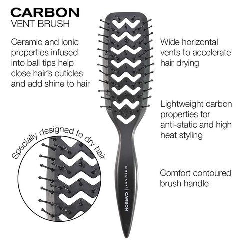 Cricket Carbon Vent Hair Brush for Blow Drying, Styling, Anti-Static Hairbrush for Long Short Thick Thin Curly Straight Wavy All Hair Types