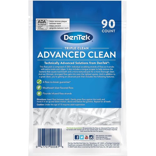 DenTek Triple Clean Advanced Clean Floss Picks 90 Count (Pack of 5)