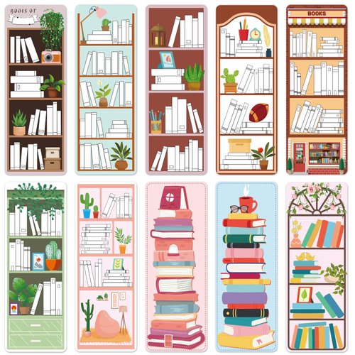 100 Pieces Book Tracker Bookmarks Bookshelf Design Bookmarks Double-Sided Reading Page Markers Bookmarks for Book Lovers Cute Bookmarks for Reading Bookmarks for Women Students School Supplies
