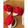 Atelier PG Set of 4 Crochet Hair Pins, Rubber Buckle & Mini Bag, Handmade Accessories for Girls (Red Rose)