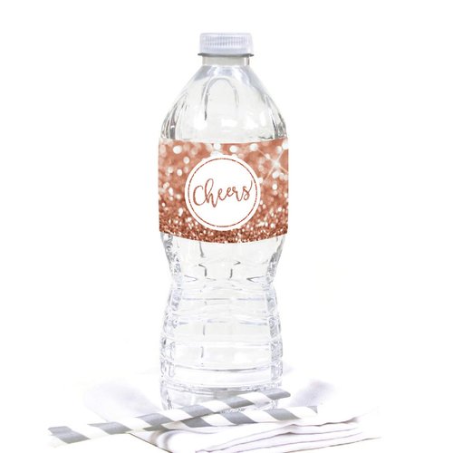 Andaz Press Glitzy Faux Rose Gold Glitter Water Bottle Sticker Labels, Cheers!, 20-Pack Prom Water Bottle Labels Bachelorette Wedding Birthday Anniversary Graduation