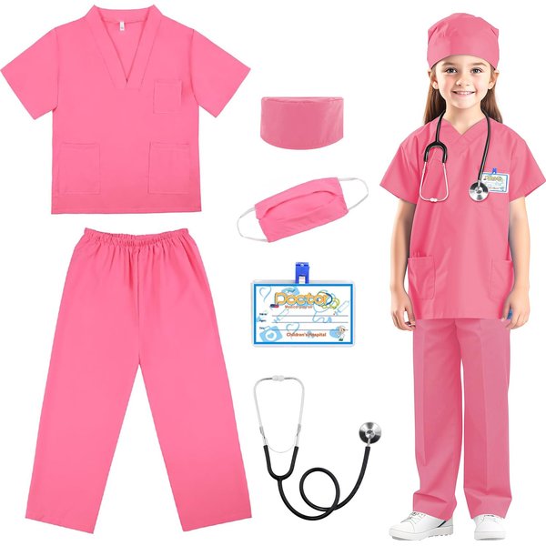 RioRand Doctor Costume for Kids,Toddler Nurse Scrubs with Accessories Christmas Dress Up Cosplay For Boys Girls 3-11 Years