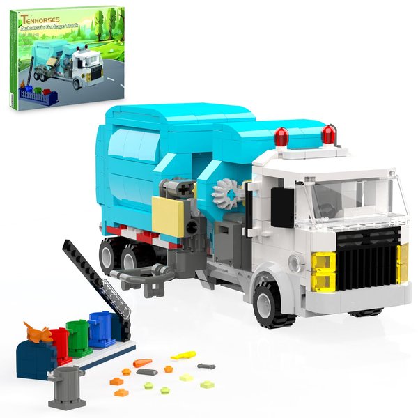 Tenhorses Garbage Truck Building Sets, Recycling Truck Building Kit with 4 Sorting Bins and Tipping Platform, Movable Trash Truck Toys Idea Educational Gift for Boys Girls 6+ Year Old (432Pcs)