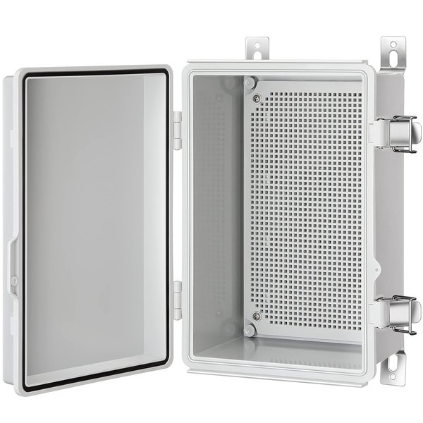 Gratury Junction Box, IP67 Waterproof Plastic Enclosure for Electrical Project, Hinged Grey Cover, includes Mounting Plate and Wall Bracket 290×190×140mm (11.4"×7.5"×5.5")