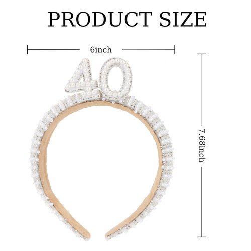 ANBALA 40th Birthday Headband 40th Birthday Decorations Pearl Headbands 40th birthday Rhinestone Headband 40th Birthday Gifts Fabulous Hairband for Her
