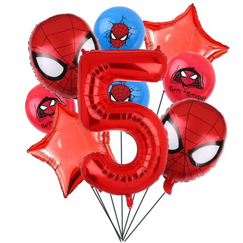 Cartoon Heroes Spider Birthday Decorations, Spider Pattern 5th Birthday Balloons, 32inch number 5 Cartoon Aluminium Balloon, The Spider Birthday Balloons for Kids Birthday Baby Shower Decorations