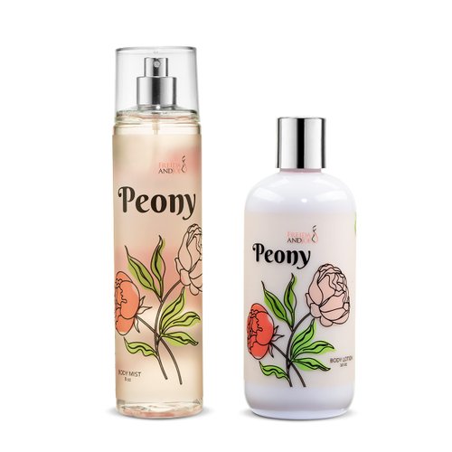 Home Spa Gift 10oz Deep Moisturizing Fragrance Body Lotion & 8 oz. Fine Fragrance Body Mist Set Luxury Self-Care Combo for Women and Girls (Peony)