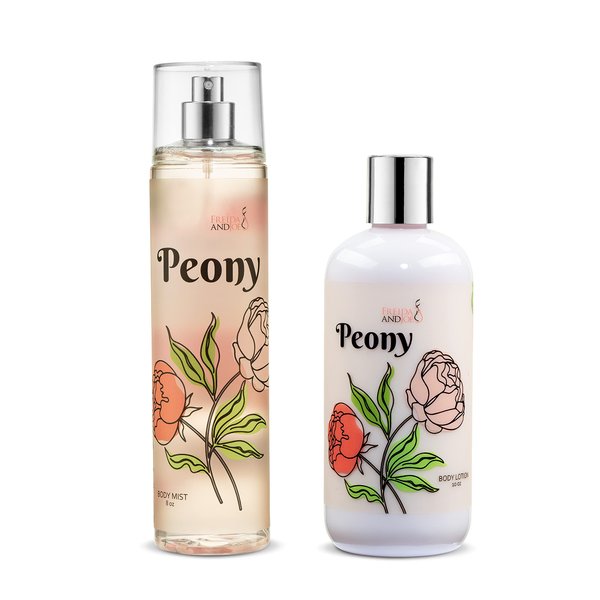 Home Spa Gift 10oz Deep Moisturizing Fragrance Body Lotion & 8 oz. Fine Fragrance Body Mist Set Luxury Self-Care Combo for Women and Girls (Peony)