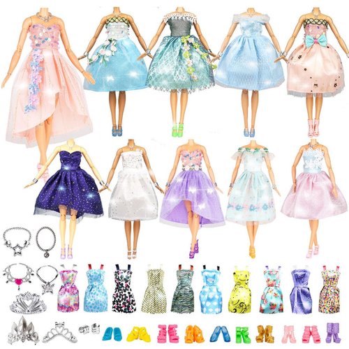 Keysse Doll Clothes and Accessories 39 Pack, Newest Unique & Fashion Forest Fairy Dress for Dolls, 10 Fairy Dress, 10 Mini Dress and 9 Accessories, 10 Shoes