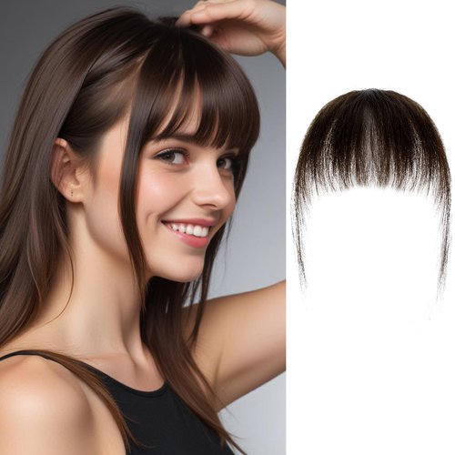 Tyqour Bangs Hair Clip Human Hair Clip on Bangs Fake Bangs Hairpieces for Women Wispy Fringe Bang...