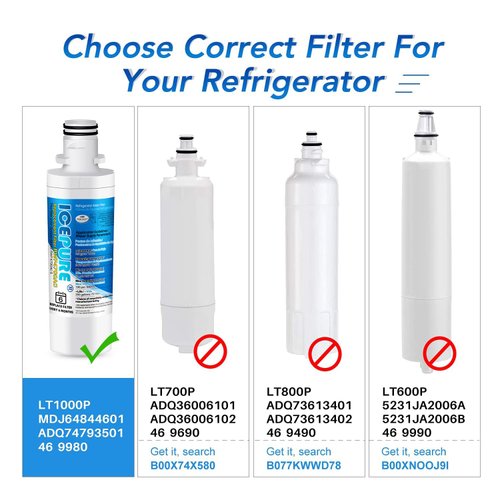 ICEPURE RWF4700AC Replacement for LG LT1000P MDJ64844601 ADQ74793501 LT1000PC, Kenmore Elite 9980 ADQ74793502 LRFXC2416S LRFVS3006S LRMDS3006S LFXS28596S Refrigerator and LT120F Air Filter 3PACK