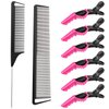 Patelai Hair Comb Set, 8 Pieces Rat Tail Combs, Teasing Combs, and Hand-held Alligator Clips, Carbon Fiber & Metal, for Hair Stylist, Braiding, Hair Women Girls, Daily Use