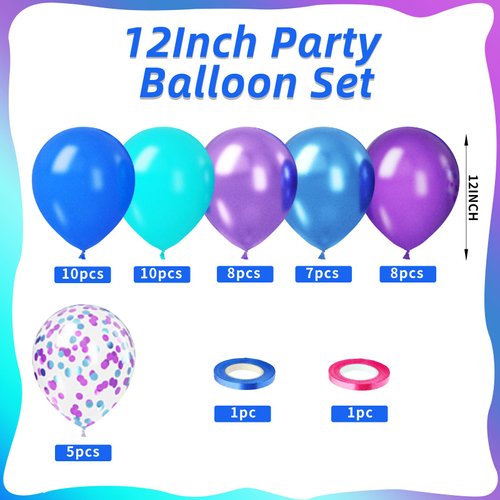 Purple Blue Teal Balloon,50 Pcs 12 Inches Metallic Blue Purple Teal Balloons Confetti Balloons for Kids Video Game Party Decoration Baby Shower Engagement Party Supplies