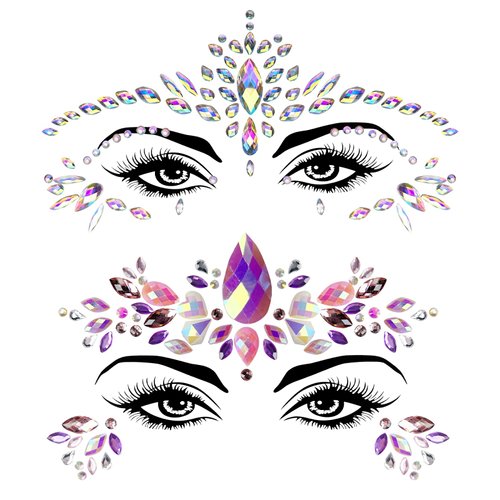 Allruyee 2 Packs Face Jewels Face Gems Mermaid Glitter Rhinestone Crystal Stickers Waterproof Eyes Face Temporary Tattoos for Party,Rave Festival,Carnival,Holiday Costumes,Rave Accessories,Dress-up…