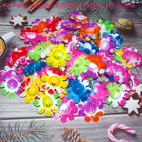 Goodangie00 50 Packs Rainbow Mini Pop Octopus Fidget Keychain Gift，Small Party Fidgets Favors Bubble Wrap Pop Anxiety Stress Reliever Stuents Prizes