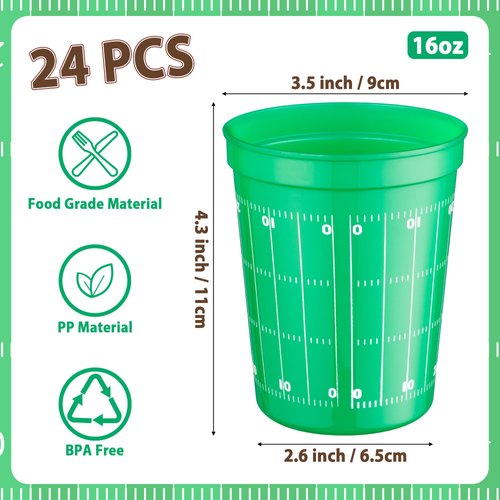 BWkoss Football Plastic Cups - 24Pcs Bulk 16oz Football Theme Party Cups Reusable Drinking Plastic Cup Hot Cold Drink Wine Coffee for Home School Football Themed Holiday Birthday Party Favors Supplies