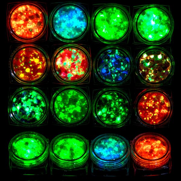 Spearlcable Glow in The Dark Chunky Glitter 12 Boxes Luminous Iridescent Glitter Tiffany Rose Yellow Flakes for Face Eyes Body Hair DIY Nail Art Decals (A)