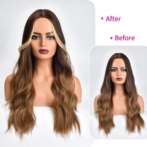 REECHO Long Side Air Bangs, Wavy Curly Clip in Curtain Bangs Front Side Bangs Face-Framing Highlights for Women Daily Use 2 PCS Set Long Temples (12 Inch, Grey/Brown/Silver/White Mixed)