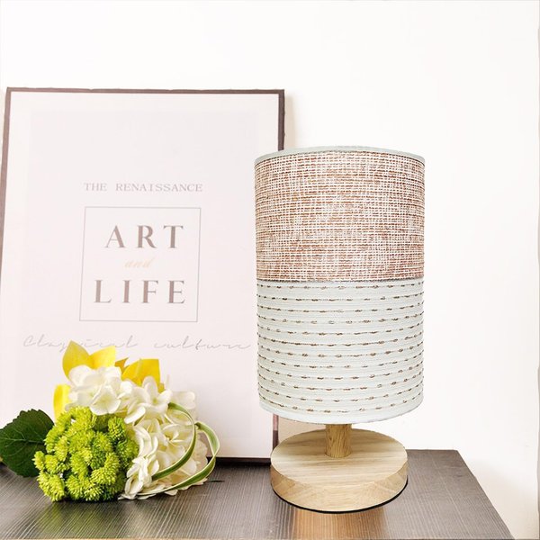 AFORTLO Table Desk Lamp, Small Fabric Boho Decorative Nightstand Night Light Solid Wood Base Lamp for Bedroom,Living Room,End Table or Office with Bulb (Brown Knit Fabric)