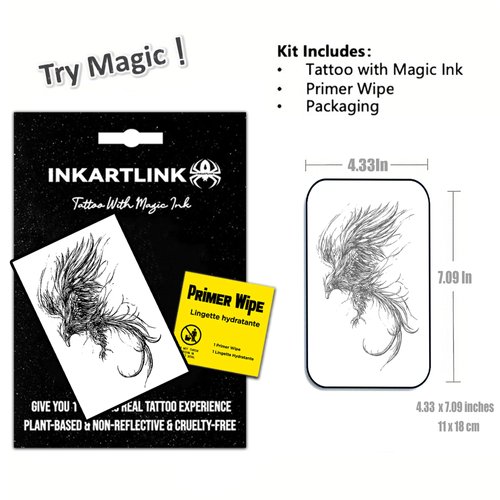 INKARTLINK Temporary Tattoos, Semi Permanent Tattoos Adult Art Designs Waterproof Temporary Tattoos Party Favors Tattoo Stickers Realistic, No Adhesive, Lasts 1-2 Weeks (Roc bird)