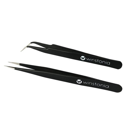 Winstonia 2 Pcs Tweezer Set - Stainless Steel Pointy Professional Beauty Tools - Manicure, Jewelry, Blackhead, Ingrown Hair, Splinter Removal Tweezers