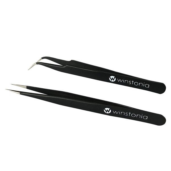Winstonia 2 Pcs Tweezer Set - Stainless Steel Pointy Professional Beauty Tools - Manicure, Jewelry, Blackhead, Ingrown Hair, Splinter Removal Tweezers