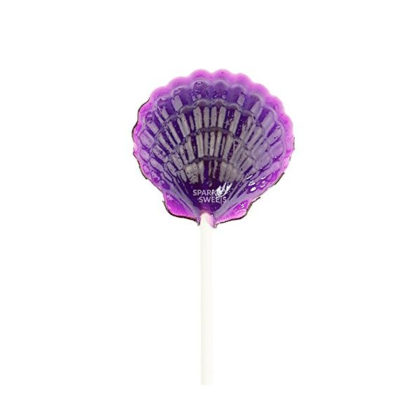 12 Clam Shell Handcrafted Purple Lollipops - Mermaid Party, Ariel Party, & Beach Party Favors