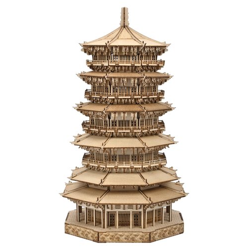 Krfapt Wooden Pagoda 3D Wooden Puzzle - DIY Wood Craft Kits for Adults to Build Best Gift for Birthdays and Party Favors Age 14+(Six-Storied Pagoda) (1287 PCS)